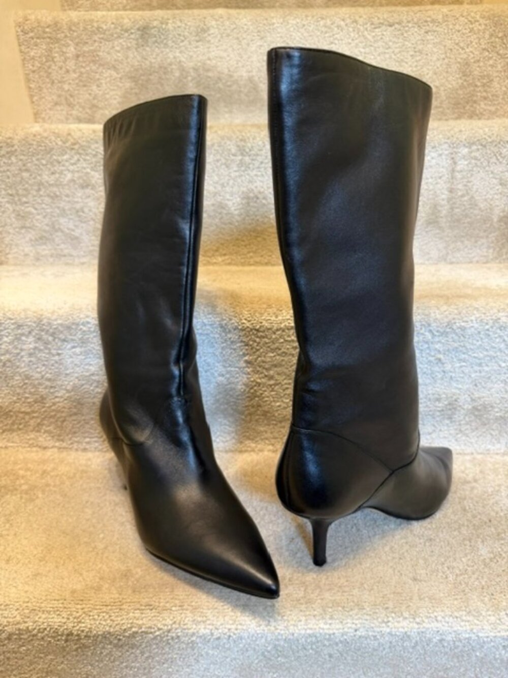 Marc Fisher Black Leather Pointed-Toe Knee Boots